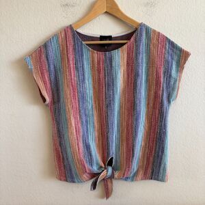 W5 Anthropologie Multicolor Striped Textured Short Sleeve Top Womens Small Boho